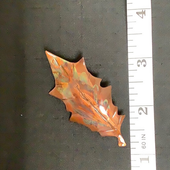 Copper Leaf Pin w/Bronzy Green Finish - Picture 3 of 6